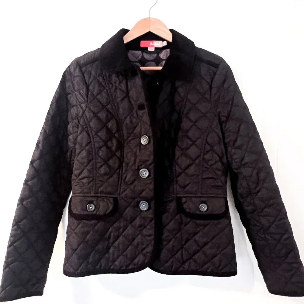 Boden Black Diamond Quilted Jacket with Corduroy Trim Size 6